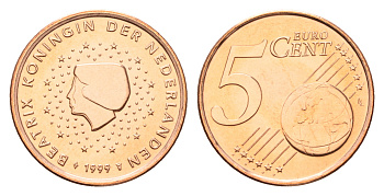 Нидерланды 5 евроцентов 1999 Беатрикс (1980-2013), первый год КМ 236 сталь плакированная медью  UNC  M73-10