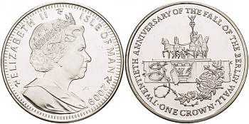 Остров Мэн 1 крона 2009 20 лет падению Берлинской стены KM 1373 медно-никель UNC 107-724
