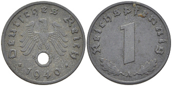 ГЕРМАНИЯ 1 РЕЙХСПФЕННИГ 1940 А KM 97, J. 369 цинк 4181-513