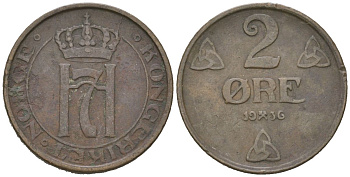Норвегия 2 эре 1936 Хокон VII (1905-1957) KM 371 бронза 3955-161