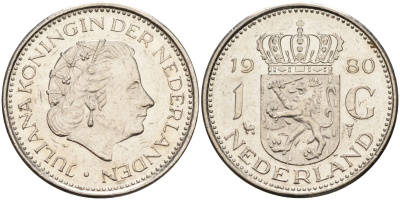 Нидерланды 1 гульден 1980 Юлиана (1948-1980) KM 184а никель 4592-1125