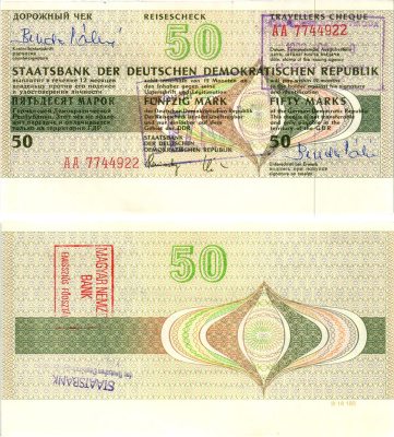 ГДР 50 марок 1990 дорожный чек, серия АА бумага UNC (пресс) 7375-29-3-1