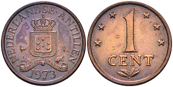 Нидерландские Антилы 1 цент 1973 Юлиана (1948-1980) KM 8 бронза 4169-262