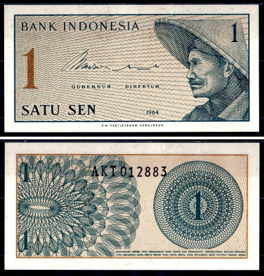 Индонезия 1 сен 1964 крестьянин Pick 90 a бумага UNC 7551-32-2-2