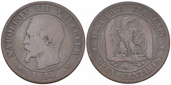 ФРАНЦИЯ 2 САНТИМА 1854 W KM 776.7 бронза 116-739