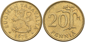 Финляндия 20 пенни 1976 K KM 47 алюминиевая бронза 4582-1256