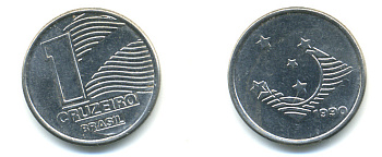 Бразилия 1 крузейро 1990 KM 617 нержавеющая сталь aUNC 93-731
