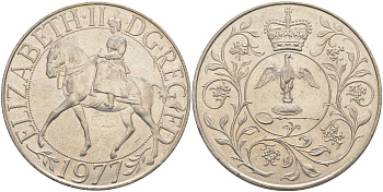 Великобритания 25 пенсов 1977 25 лет со дня коронации Елизаветы, Елизавета II (1952-2022) KM 894, Spink 4136 медно-никель 4552-615