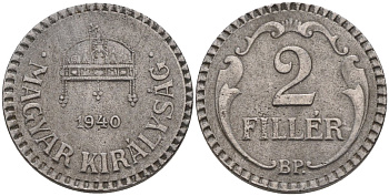 Венгрия 2 филлера 1940 KM 518.2 сталь 4115-962