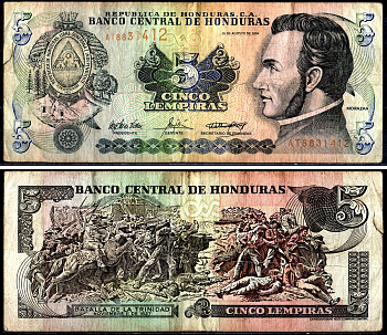 Гондурас 5 лемпира 2004 Pick 85d бумага 3295-77-2-2