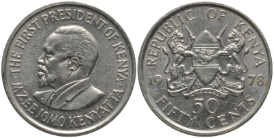 Кения 50 центов 1978 Джомо Кениата KM 13 медно-никель 181-526
