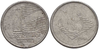 Бразилия 1 крузейро 1990 KM 617 нержавеющая сталь 201-1041