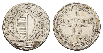 Швейцарские Кантоны, Люцерн 1 батцен = 10 раппенов 1813 год-тип KM 107 серебро 650-1142