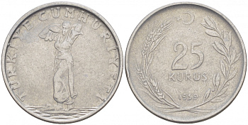 ТУРЦИЯ 25 КУРУШ 1959 ГОД ТИП KM 892.1 сталь 4529-1214