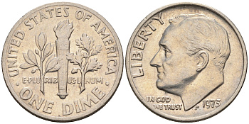 США 10 центов = 1 дайм 1973 Рузвельт KM 195а медь плакированная медно-никелем 4588-263