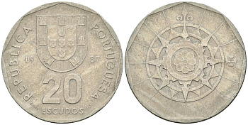 Португалия 20 эскудо 1987 KM 634 медно-никель 4148-522
