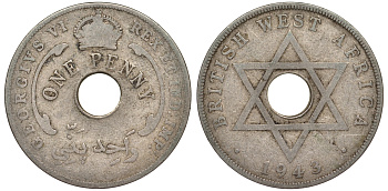 Британская Западная Африка 1 пенни 1943 Георг VI KM 19 медно-никель 25-2137