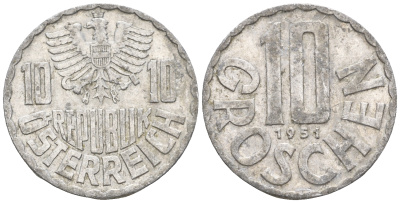 Австрия 10 грошей 1951 KM 2878 алюминий 60-647