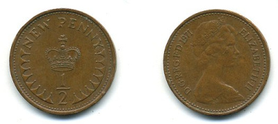 Великобритания 1/2 пенни 1971 Елизавета II (1952-2022) КМ 914, Spink 4239 бронза 4110-1632