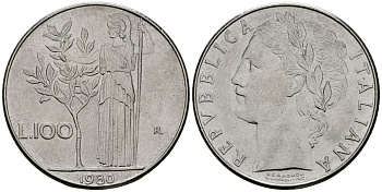 Италия 100 лир 1980 KM 96.1 нержавеющая сталь 4165-1034