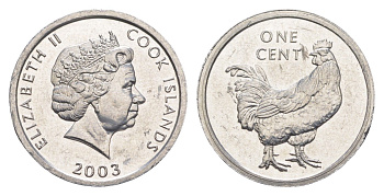 Острова Кука 1 цент 2003 Петух KM 422 алюминий UNC 4652-945