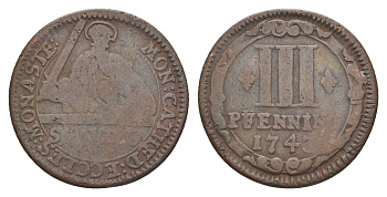 Мюнстер 3 пфеннига 1743 Монетный двор кафедрального капитула KM 430 медь 4654-121