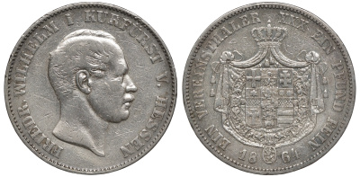 Гессен-Кассель 1 талер 1864 Фридрих Вильгельм I (1848-1866) КМ 621.2, AKS 62, Jaeger 48a, Dav. 697 серебро 00-000-00