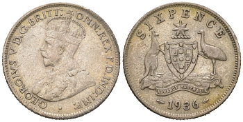 Австралия 6 пенсов 1936 Георг V (1910-1936) KM 25 серебро 4611-546