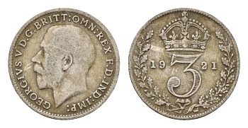 Великобритания 3 пенса 1921 Георг V (1910-1936) KM 813a, Spink 4016 серебро 4644-344