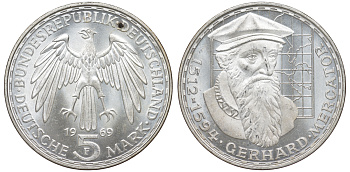ФРГ 5 марок 1969 F, 375 лет со дня смерти Герарда Меркатора J. 400, KM 126.1 серебро 4178-831