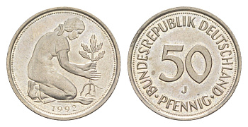 Германия 50 пфеннигов 1992 J KM 109.2, J. 384a медно-никель 4630-233
