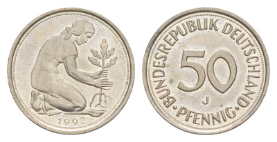 Германия 50 пфеннигов 1992 J KM 109.2, J. 384a медно-никель 4630-233