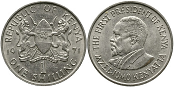 Кения 1 шиллинг 1971 Джомо Кениата KM 14 медно-никель 4529-1032