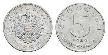 Австрия 5 грошей 1989 KM 2875 цинк UNC 4576-217