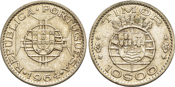 Португальский Тимор 10 эскудо 1964  KM 16 серебро  aUNC  413-5823