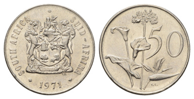 ЮАР 50 центов 1971 Зантедеския Эллиота (калла), герб KM 87 никель 4114-634