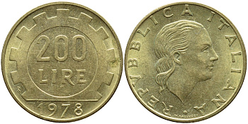 Италия 200 лир 1978 R, шестерня KM 105 алюминиевая бронза 4395-536