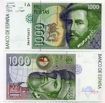 Испания 1000 песет 1992 (1996) Эрнан Кортес Pick 163 бумага UNC (пресс) 00-00