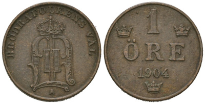 Швеция 1 эре 1904 Оскар II (1872-1907) KM 750 бронза 4611-336