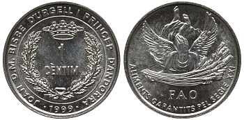 Андорра 1 сантим 1999 FAO, продовольственная программа KM 171 алюминий UNC M22-13