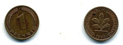ФРГ 1 ПФЕННИГ 1993 F KM 105, J.380 сталь плакированная медью 59-1416