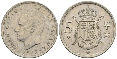 Испания 5 песет 1975 (79) Хуан Карлос I (1975-2014) KM 807 медно-никель 85-733