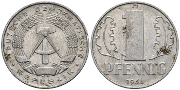 ГДР 1 пфенниг 1968 A KM 8.1 алюминий 4189-513