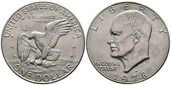 США 1 доллар 1978 D, Президент Эйзенхауэр, лунный орел KM А203 медь плакированная медно-никелем 74-522