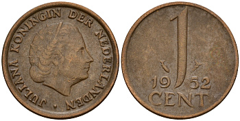 Нидерланды 1 цент 1952 Юлиана (1949-1980) KM 180 бронза    4598-149
