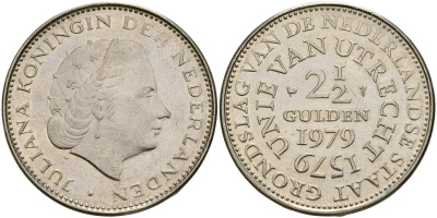 Нидерланды 2 1/2 гульдена 1979 400 лет Утрехтскому союзу, Юлиана (1949-1980) KM 197 никель 4162-743