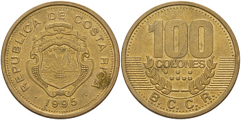 КОСТА-РИКА 100 КОЛОН 1995 w KM 230 сталь плакированная латунью 82-224