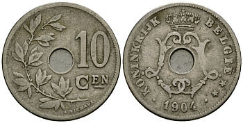 Бельгия 10 сантимов 1904 Belgie KM 53 медно-никель 4172-1134