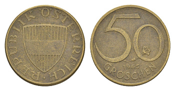 Австрия 50 грошей 1965 KM 2885 алюминиевая бронза 4136-1252