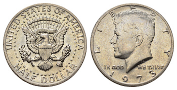 США 1/2 доллара (50 центов) 1973 Джон Кеннеди KM 202b медь плакированная медно-никелем UNC 4672-532
